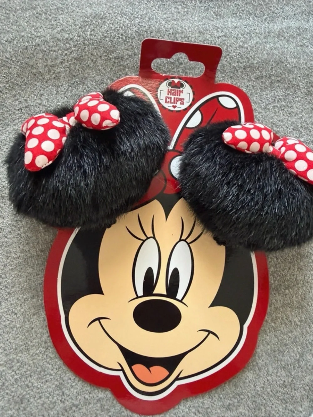 Disney Black Fuzzy Minnie Ear Hair Clips with Red Polka Dot Bows